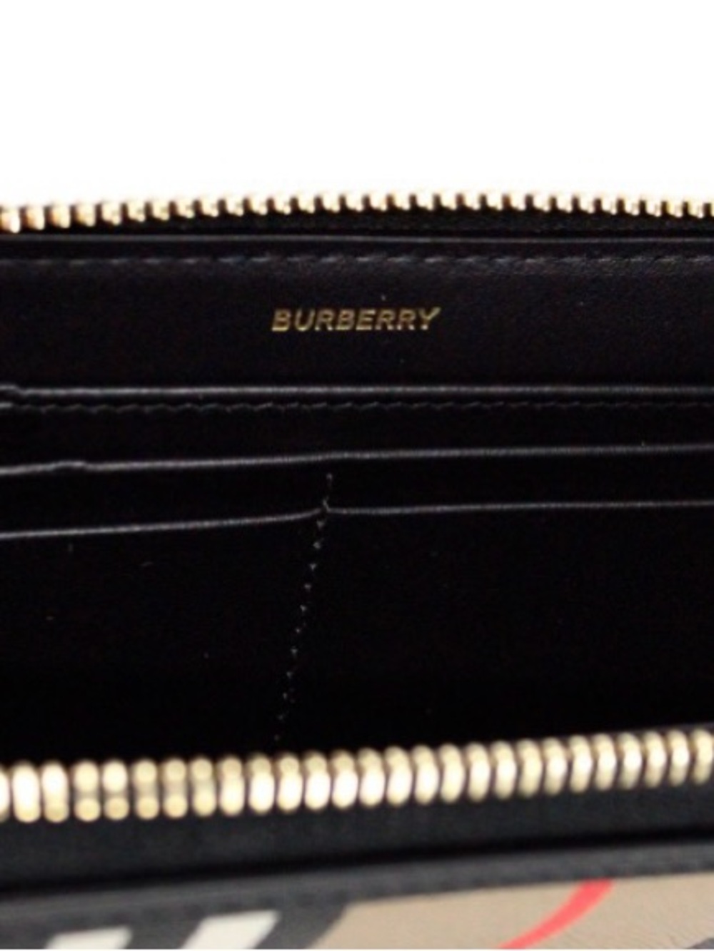 Burberry Black Leather Zip Wallet with Gold Hardware